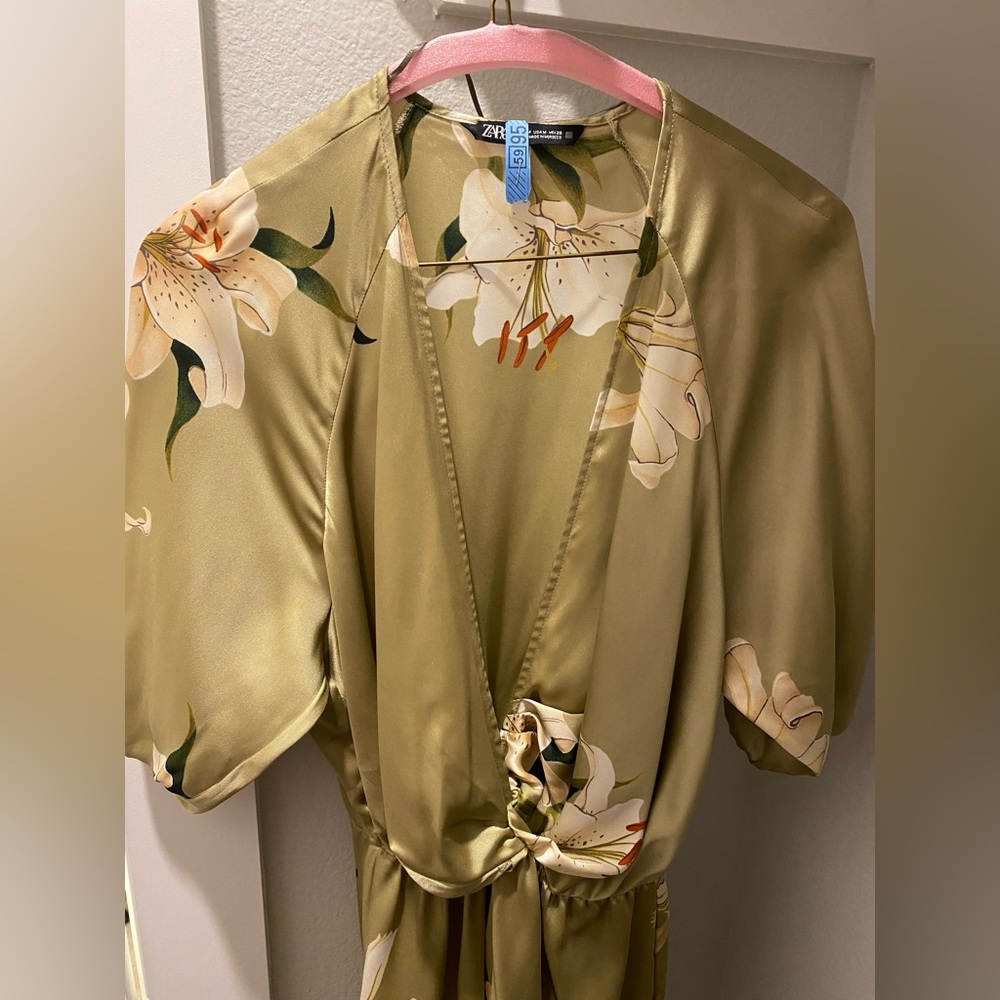 Zara Olive Floral Long Sleeve Dress